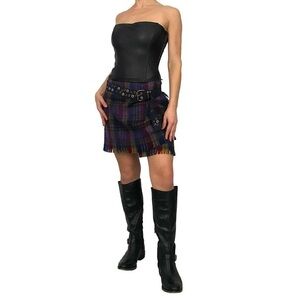 Henri Bendel Black and Purple Plaid Mini scarf Skirt